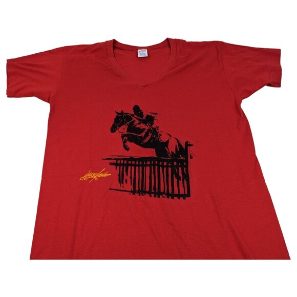 Vintage 80s 90s Single Stitch Jerzees Russell Made In USA Womens Red L‎ Horse - Picture 2 of 12